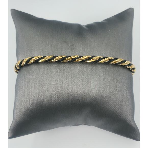 Vintage Trifari Twisted Rope Necklace and Bracelet Set – Black & Goldtone Metal - Picture 7 of 7